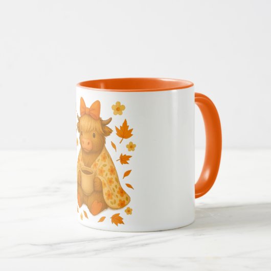 Hyturtle Fall Highland Cow with Maple Leaves Coffe マグカップ (正面右)