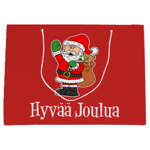 Hyvaa Jouluaのフィンランドのクリスマスサンタ(赤い) ラージペーパーバッグ