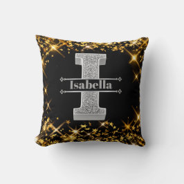 Iイニシャルパーソナライズされたシルバーモノグラムあなたの名前 クッション