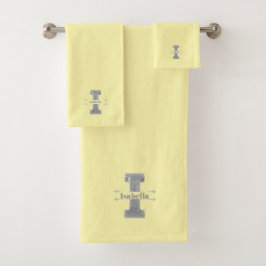 Iイニシャルパーソナライズされたシルバーモノグラムあなたの名前 バスタオルセット