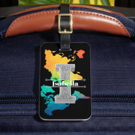 Iイニシャルパーソナライズされたシルバーモノグラムあなたの名前 ラゲッジタグ