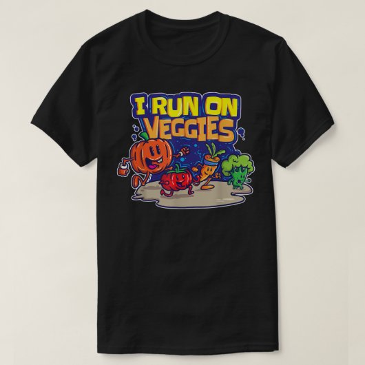 Iオン走ベギスおもしろいビーガンランナーベジタリアンVeg Tシャツ (デザイン正面)