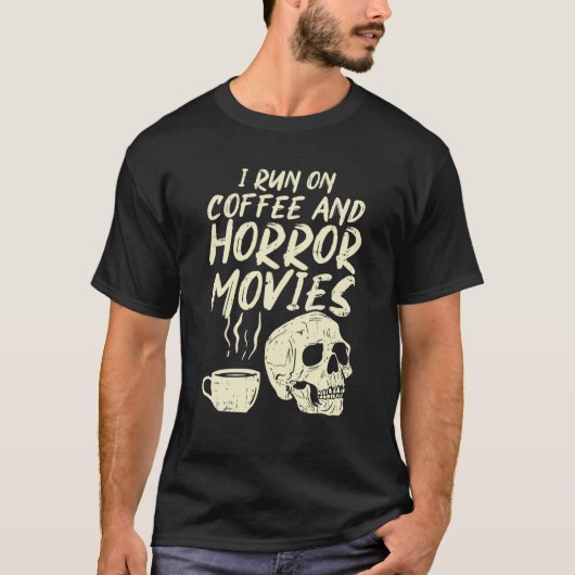Iコーヒ走ーホラー映画スカルスケルトンおもしろい Tシャツ (正面)