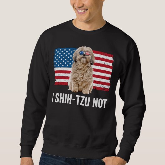 Iシーズー(犬)Tzu Notアメリカ国旗の犬のオーナーシーズー(犬)Tzu スウェットシャツ (正面)