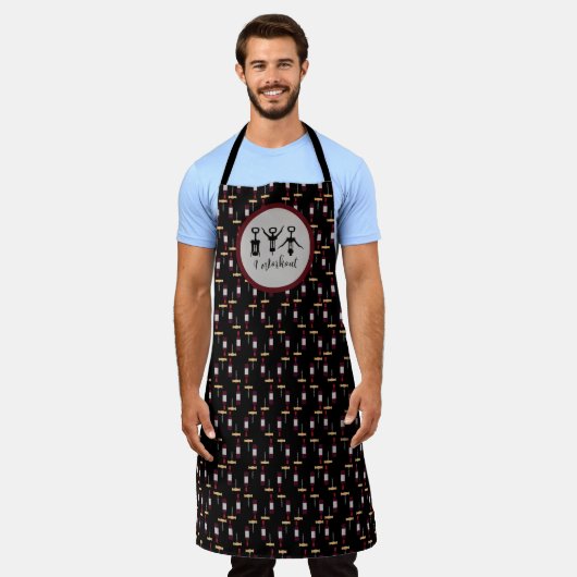 Iトレーニングコルクおもしろいスクリューワインボトルシェフズ エプロン (着用した状態)