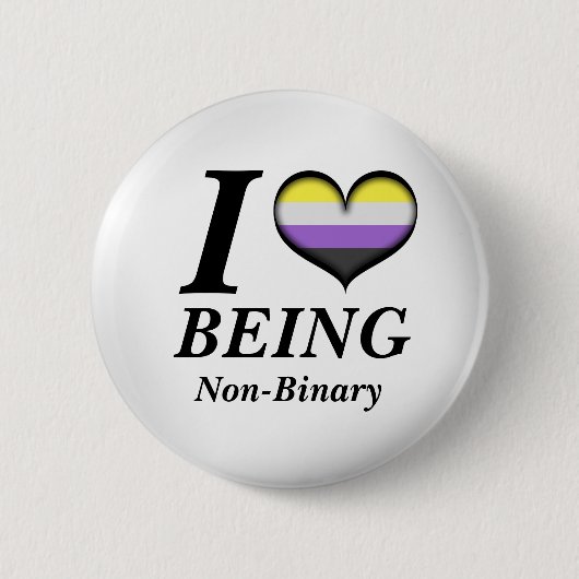 Iハートが非バイナリデザインプライドフラグの色 缶バッジ (正面)