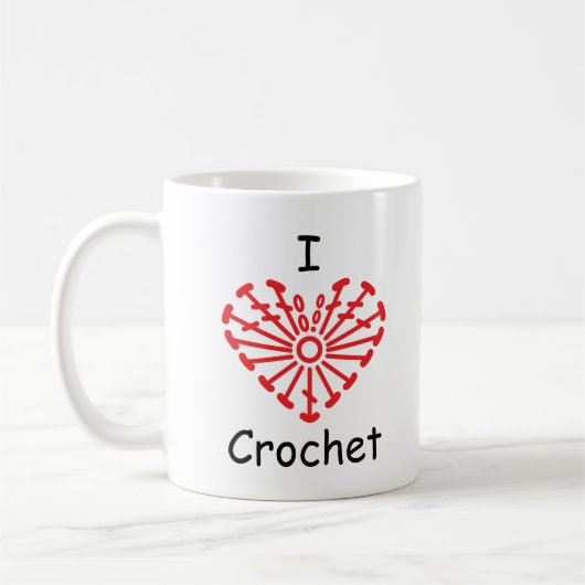 Iハートのかぎ針編み-ハートのかぎ針編みの図表パターン コーヒーマグカップ (左)