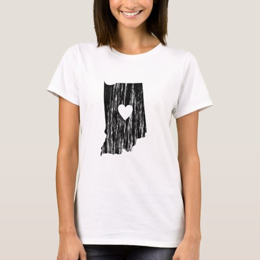 Iハートのインディアナのグランジで擦り切れたな輪郭の州愛 Tシャツ (正面)