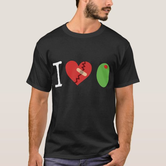 Iハートのオリーブ色のTシャツ(黒) Tシャツ (正面)