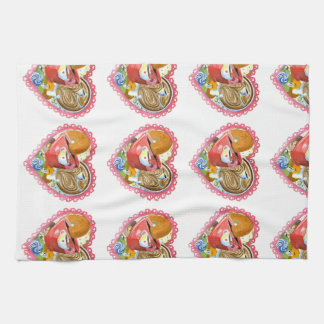 Iハートのコーヒーおよびドーナツタオル キッチンタオル