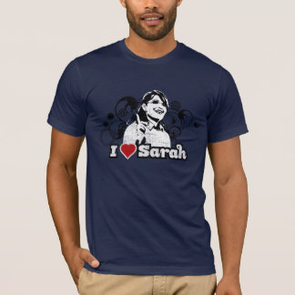 Iハートのサラの渦巻b/wの赤 Tシャツ