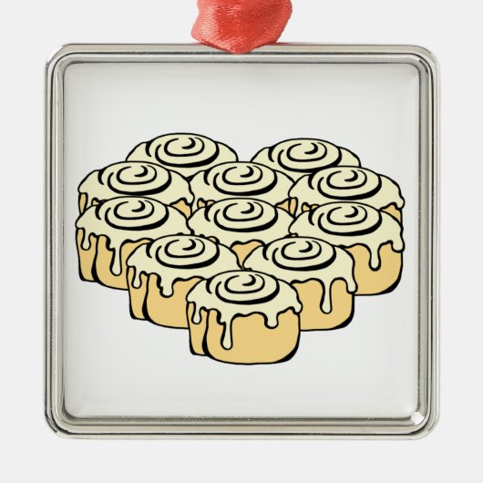 Iハートのシナモンロール甘い愛パンの漫画 メタルオーナメント (正面)