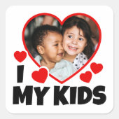 Iハートのパーソナライズされた写真 スクエアシール (正面)