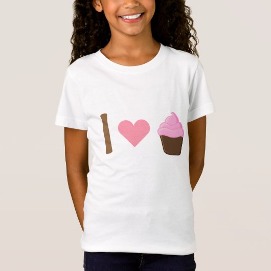 Iハートのピンクのカップケーキのワイシャツ Tシャツ (正面)