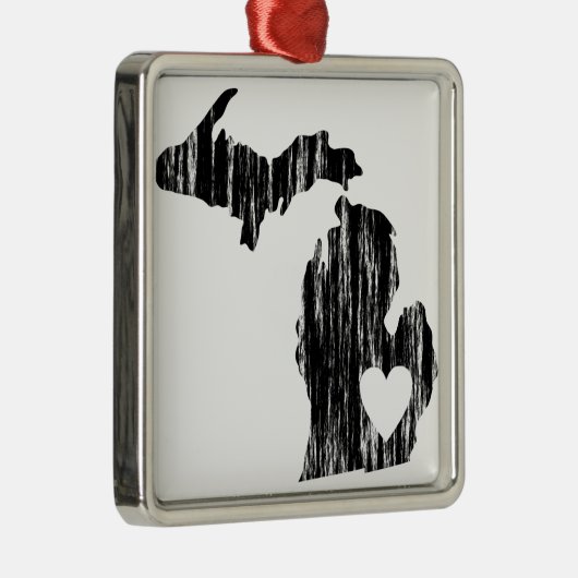 Iハートのミシガン州のグランジで擦り切れたな輪郭の州愛 メタルオーナメント (右)