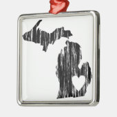 Iハートのミシガン州のグランジで擦り切れたな輪郭の州愛 メタルオーナメント (左)