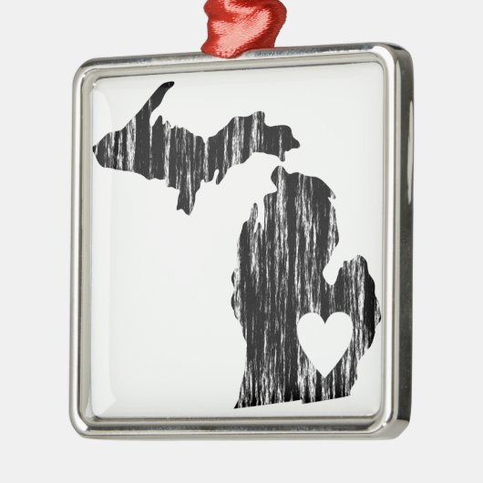 Iハートのミシガン州のグランジで擦り切れたな輪郭の州愛 メタルオーナメント (左)