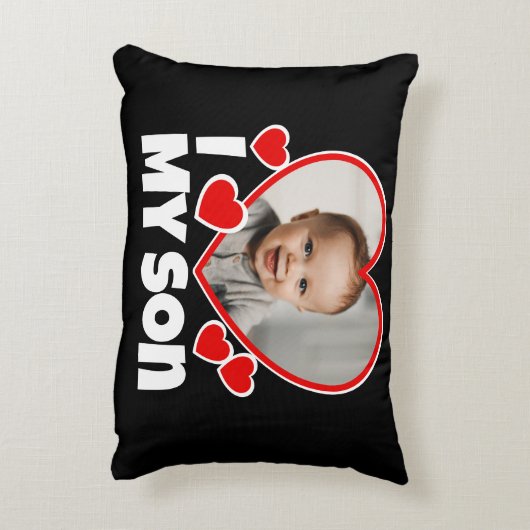 Iハートの写真パーソナライズされた アクセントクッション (裏面(縦))