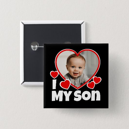 Iハートの写真パーソナライズされた 缶バッジ (正面&裏面)