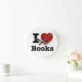 Iハートの本! 私は本を愛します! (尾行されたハート) ラウンド壁時計 (ホーム)