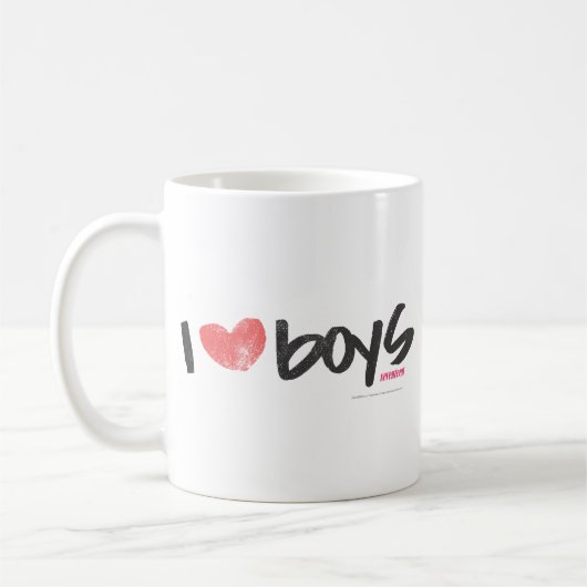 Iハートの男の子のピンク コーヒーマグカップ (左)