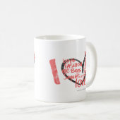 Iハートの落書きのピンク コーヒーマグカップ (正面右)