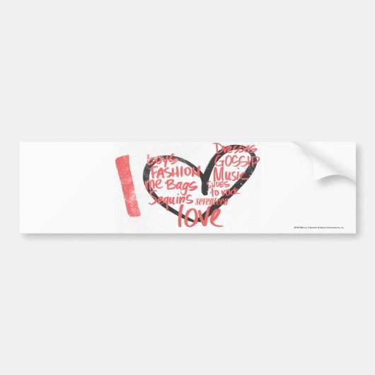 Iハートの落書きのピンク バンパーステッカー (正面)