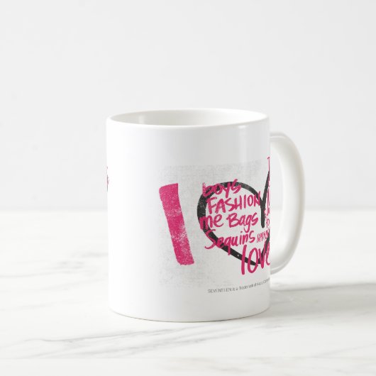 Iハートの落書きのマゼンタ コーヒーマグカップ (正面右)