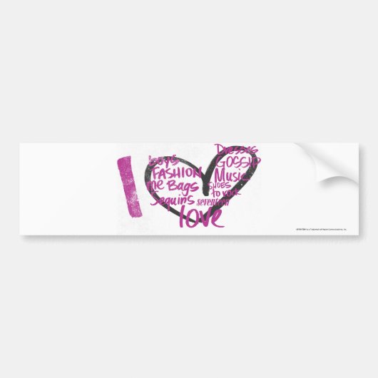 Iハートの落書きの紫色 バンパーステッカー (正面)