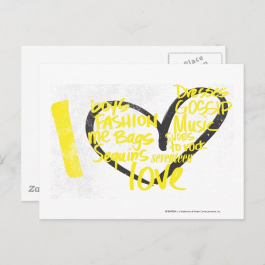 Iハートの落書きの黄色 ポストカード (正面/裏面)