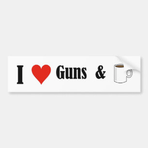 Iハートの銃およびコーヒー バンパーステッカー