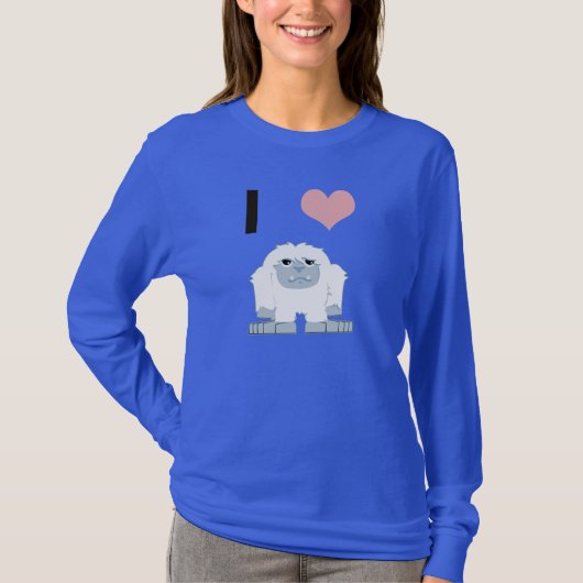 Iハートの雪男のかわいい漫画の雪モンスター Tシャツ (正面)