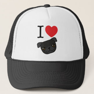 Iハートの黒いパグ キャップ
