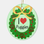 IハートのPugglesのクリスマスのギフトのアイディア セラミックオーナメント (左)