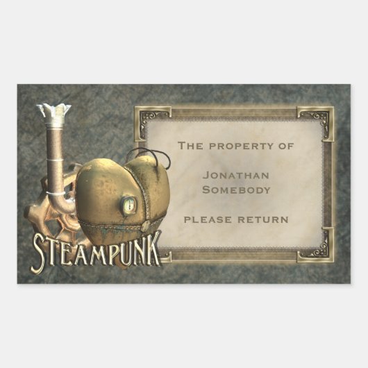 IハートのSteampunkの蔵書票のステッカー 長方形シール (正面)