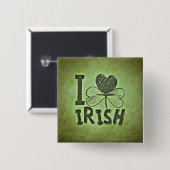 Iハートアイリッシュシャムロックセントパトリックの日 缶バッジ (正面&裏面)