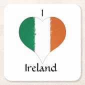 Iハートアイルランド三色国旗 スクエアペーパーコースター (正面)