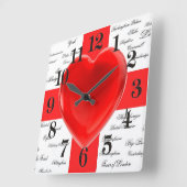 Iハートイギリス国旗 スクエア壁時計 (傾斜)