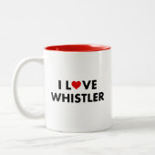 IハートウイスラーIラブウイスラーモダン文字 ツートーンマグカップ (左)