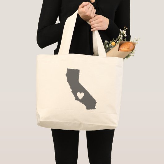 Iハートカリフォルニアグランジな一見の輪郭の州愛 ラージトートバッグ (正面(商品))