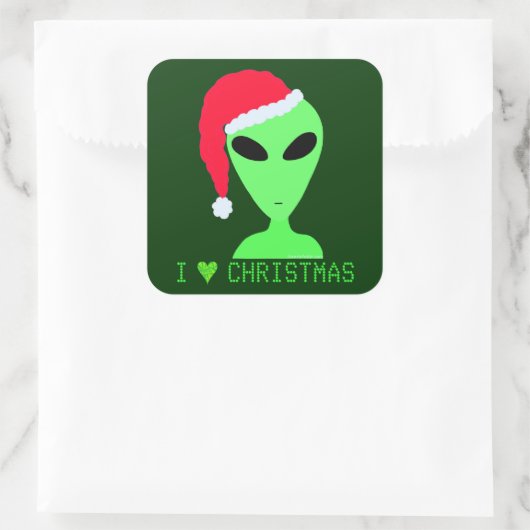 Iハートクリスマスエイリアンインザサンタハットおもしろいデカール スクエアシール (バッグ)