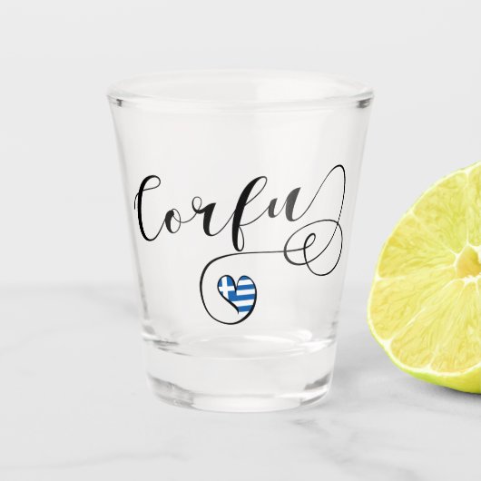 Iハートコルフ、ギリシャ国旗、ケルキラ ショットグラス (正面)