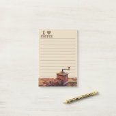 Iハートコーヒー及びコーヒーグラインダー ポストイット (デスク上)