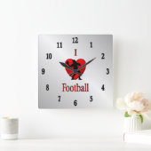 Iハートサッカーブラックナンバーズ スクエア壁時計 (ホーム)