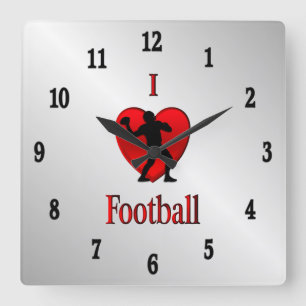 Iハートサッカーブラックナンバーズ スクエア壁時計