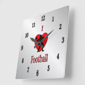 Iハートサッカーブラックナンバーズ スクエア壁時計 (傾斜)