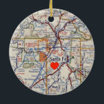 Iハートサンタフェ50の地図 セラミックオーナメント<br><div class="desc">ヴィンテージ1950年のサンタフェと北ニューメキシコとタオスの道路地図。</div>