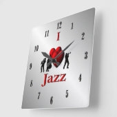 Iハートジャズミュージックシルバーwブラックナンバ スクエア壁時計 (傾斜)