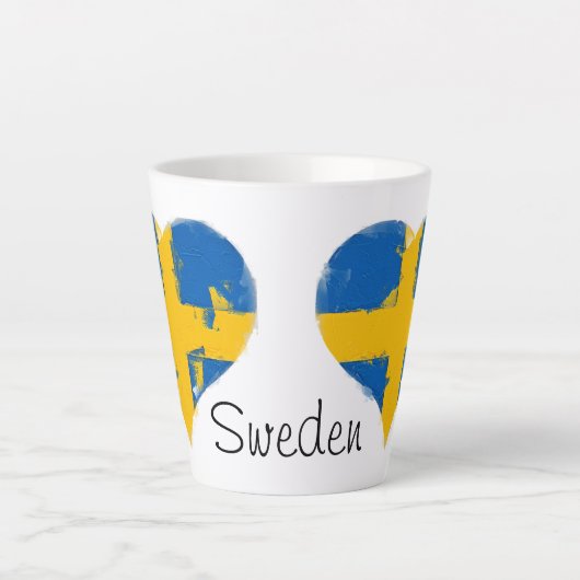 Iハートスウェーデン国旗 カフェラテマグ (正面)