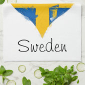 Iハートスウェーデン国旗 キッチンタオル (折り畳み)